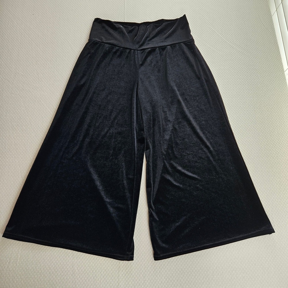 Jessica Howard Evenings L Black Velvet Cropped Palazzo Pants Wide Leg Gaucho